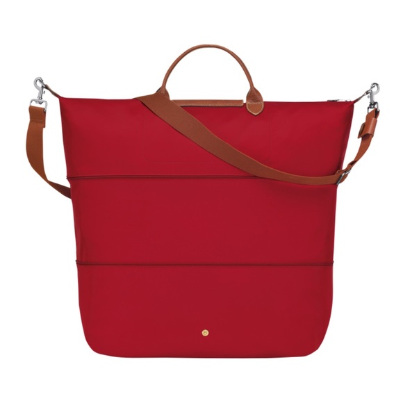 Longchamp Le Pliage Original Expandable Tote Travel Bag NWT Red Leather - Picture 4 of 16